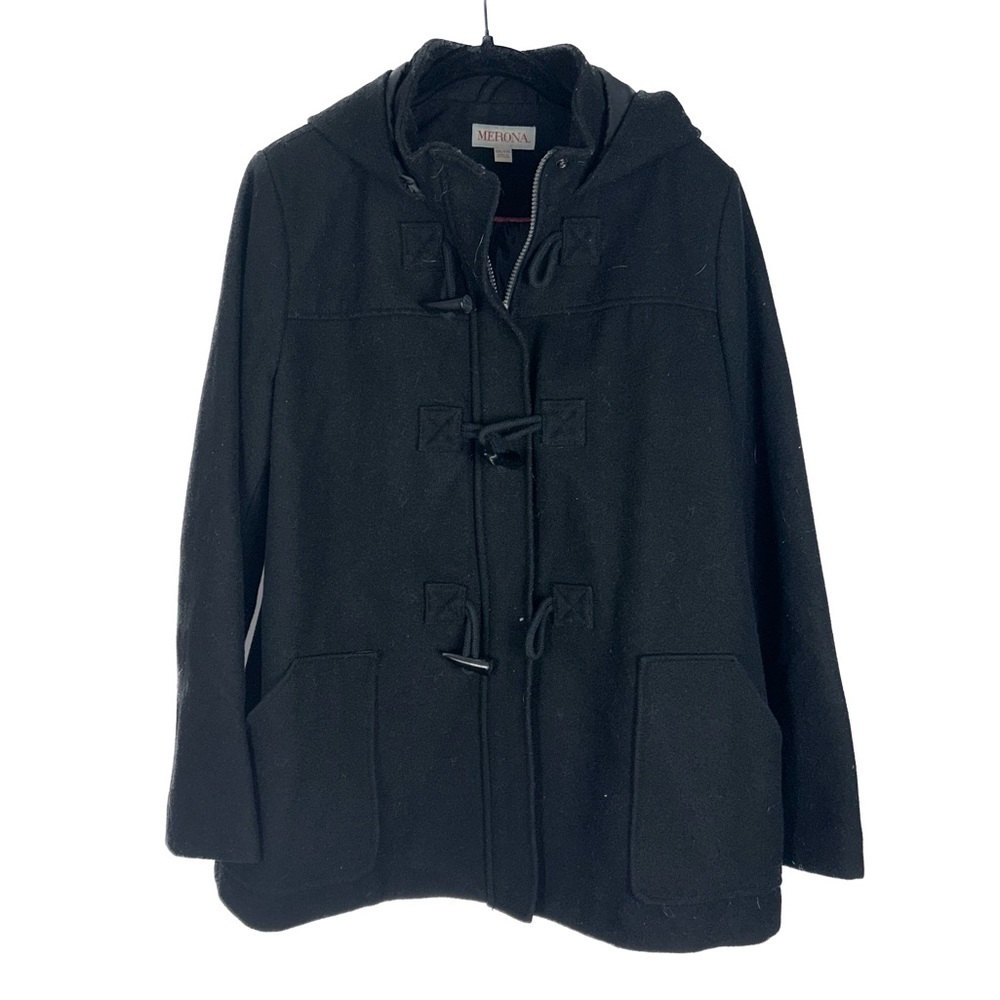 Merona Coat Wool Blend Toggle Zipper Long Sleeve Lined Winter Duffle Coat Hood
